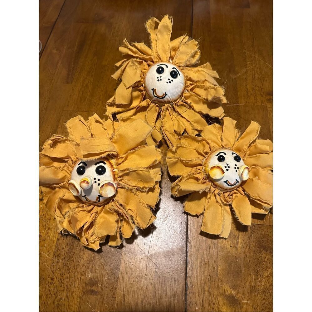 Vintage Handmade Yellow Sunflower Flower Decor Foam center Fabric  Lot of 3